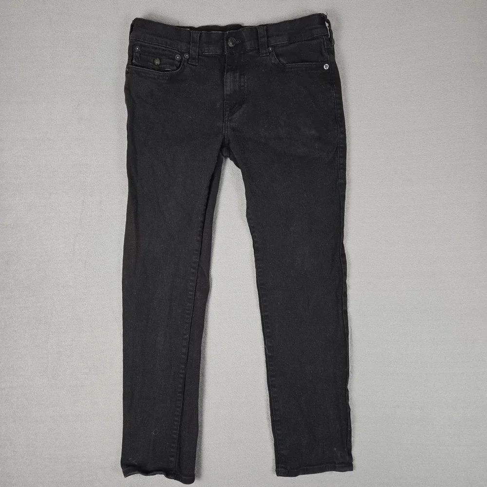 True Religion Jeans Mens 33x29 Rocco Relaxed Skinny Black Denim Flap Pockets‎